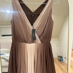 Talbots Brown and Cream Pleated Maxi Dress